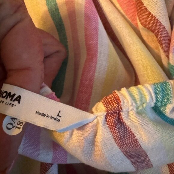 Cottagecore Linen Maxi Dress Large Rainbow Beachy Striped Ruffle Feminine Pastel - Picture 8 of 11